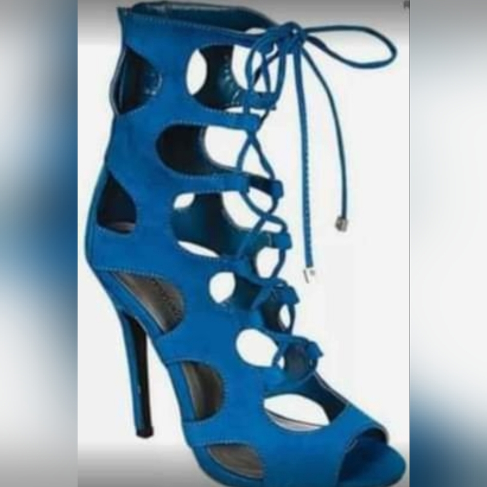 Breckelles Roma-61 Lace-Up Gladiator Peep Toe High Heel: (1) Leopard & Blue~5.5 - Picture 10 of 10